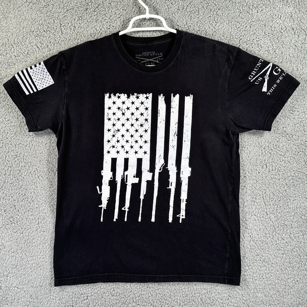 Grunt Style GS T-Shirt Men's M Black Rifle Gun American Flag Graphic Military